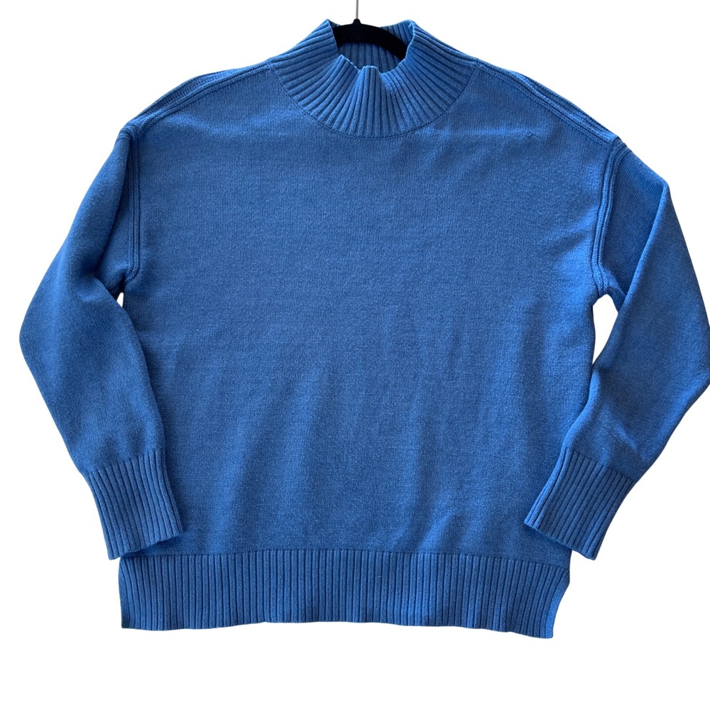 Magaschoni Cornflower Blue Mock Neck‎ Viscose Blend Pullover Sweater Small